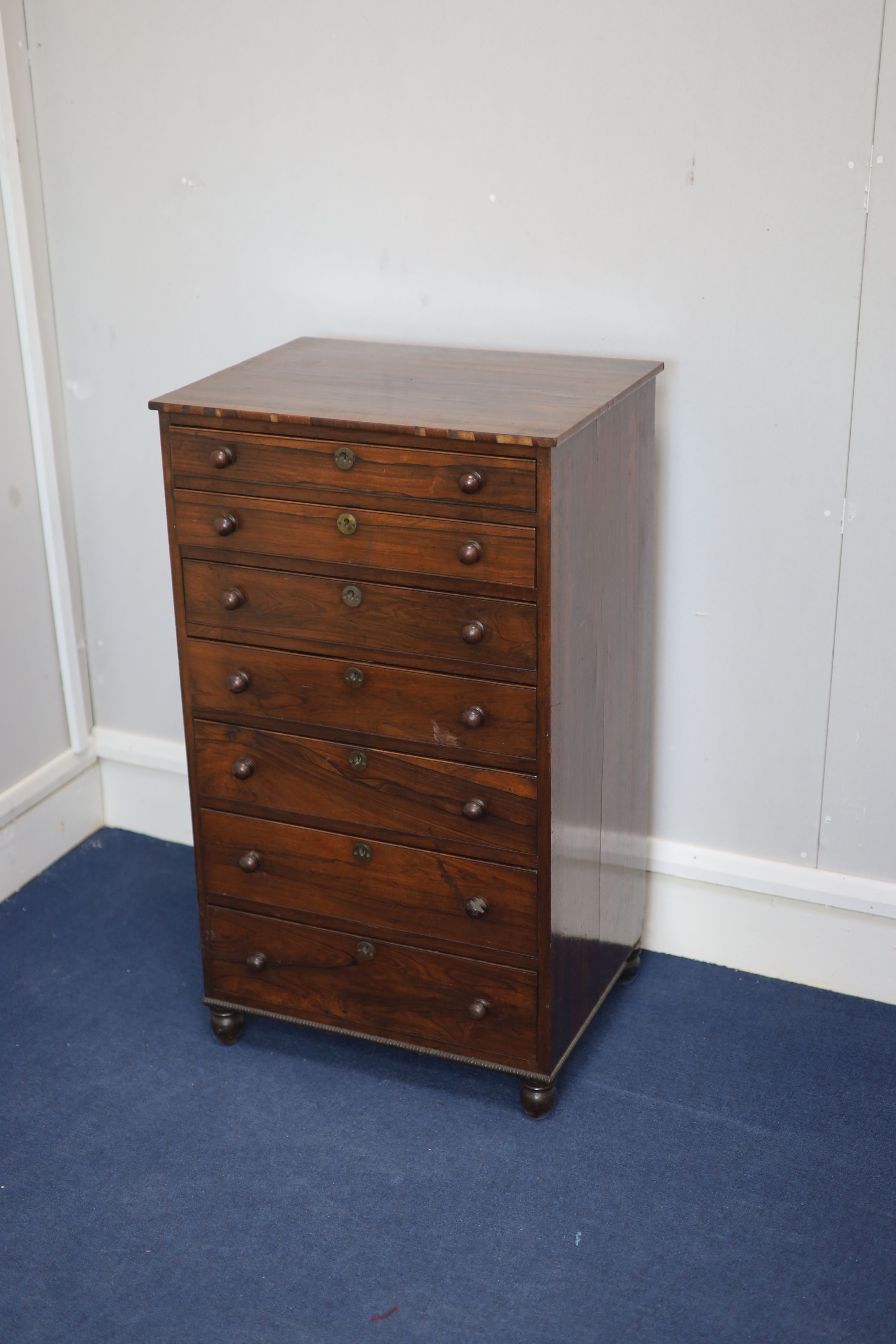 An early Victorian rosewood collectors chest W. 50cm. D. 39cm. H. 87cm.
